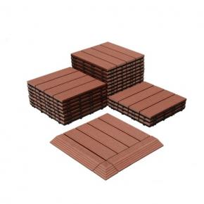 WPC Floor Deck Tile 12 in. x 12 in. Square Composite Decking Tiles, classical 4 Slat Plastic Outdoor Flooring Tile (teak color, 11 pcs per square meter) - 副本 - 副本 - 副本