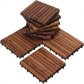 Wood Floor Deck Tile Interlocking Flooring Tiles in Solid Teak Wood Oiled Finish